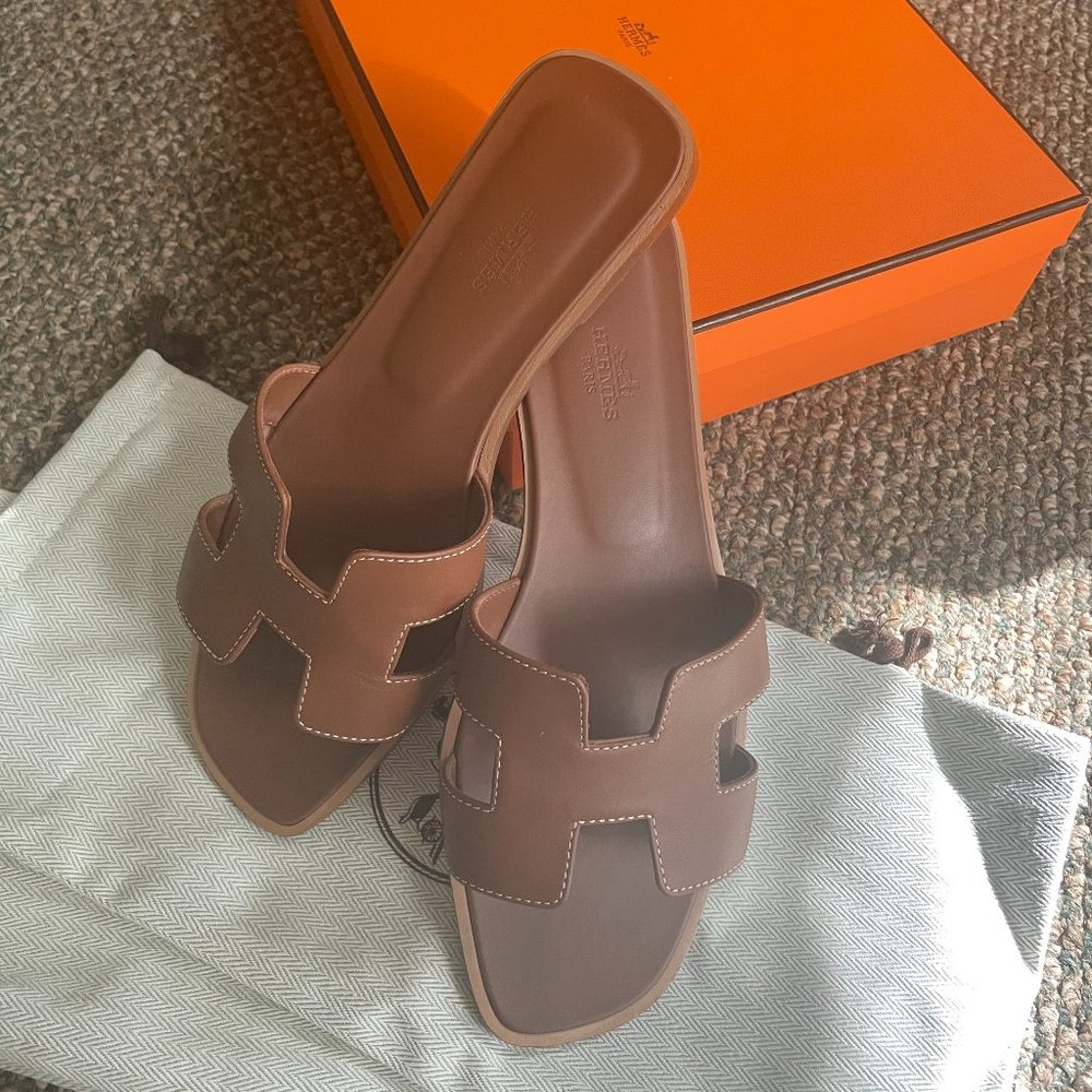 Authentic & New Hèrmes Oran Sandals (Brown, Size 39 / US 9)
